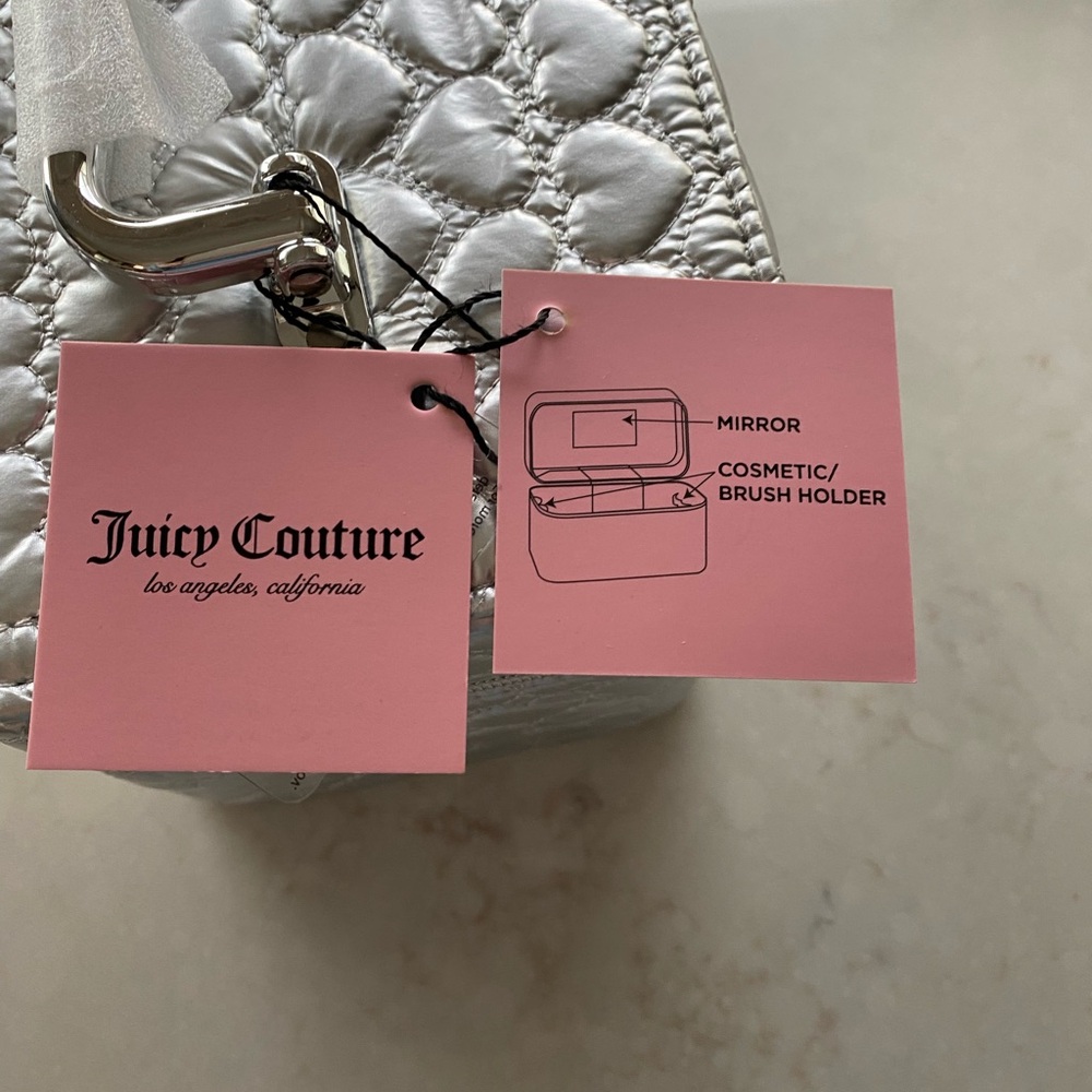 Juicy Couture Makeup Travel Bag BOUTIQUE Case Mirror Cosmetic Train Case Silver - Picture 4 of 11